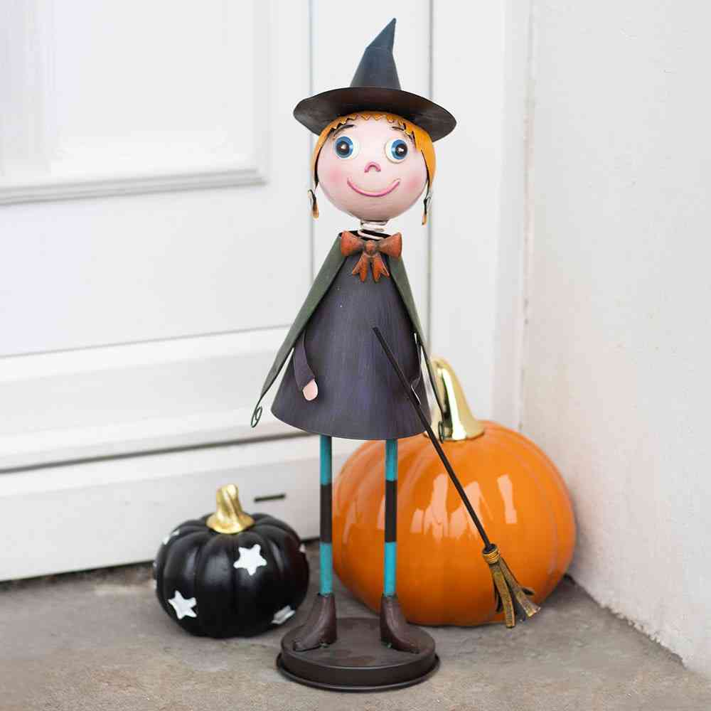 Something Different - Metal Witch Ornament with Broom Garden figure - Multicolours